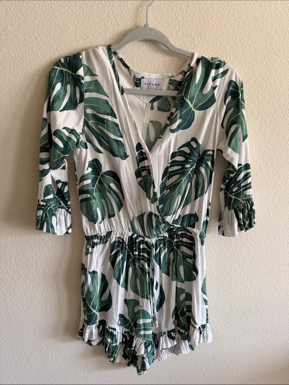 Pilya Green Palm Leaf Wrap Romper